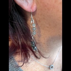 Double Safety Pin Earrings - Crystals & Beads